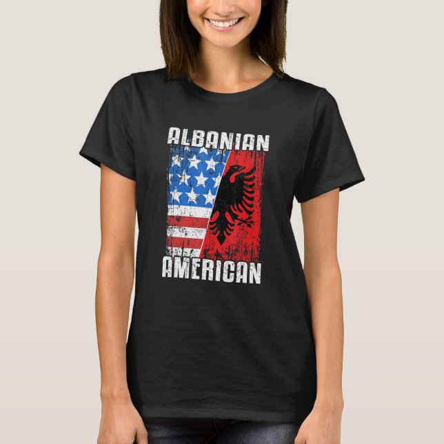 Albansk amerikansk Flagga Albanien Eagle Usa Shqip T Shirt (Framsida)