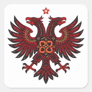 Albansk dubbelhövdad örnetnisk konst Die-Cut Fyrkantigt Klistermärke