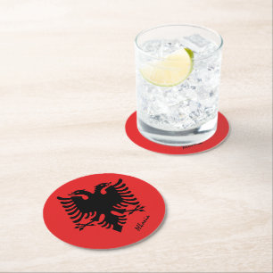 Albansk flagga & albansk bröllop, fest /sport underlägg papper rund