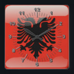 Albansk glansig flagga fyrkantig klocka<br><div class="desc">Polerat albanskt flaggamönster</div>