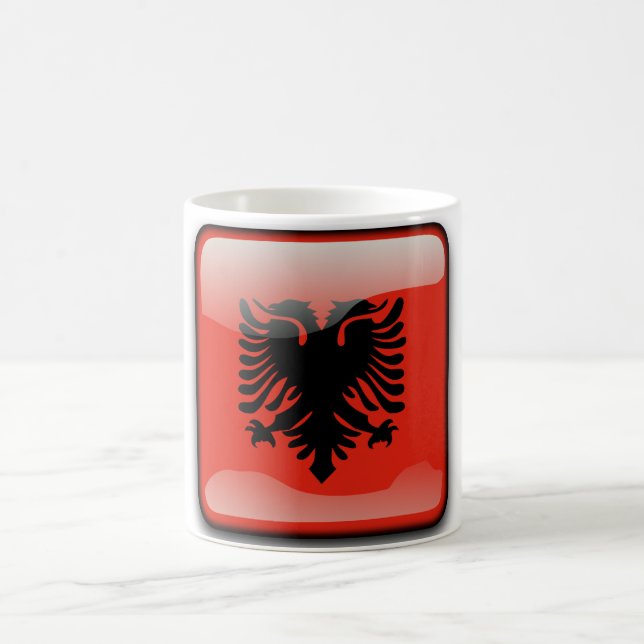 Albansk glansig flagga kaffemugg (Center)