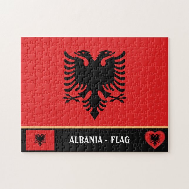Albanska Flagga & Albanien - land, helgdag /sport Pussel (Horisontell)