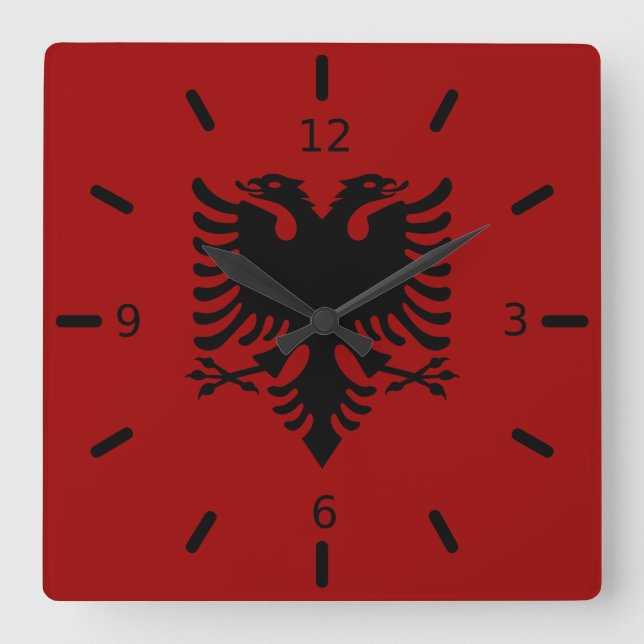 Albanska flagga      fyrkantig klocka (Framsida)