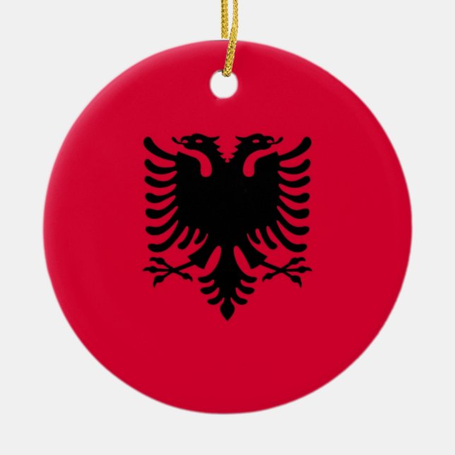 Albanska Flagga Julgransprydnad Keramik (Framsidan)