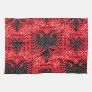 Albanska flagga mönster 2 kökshandduk