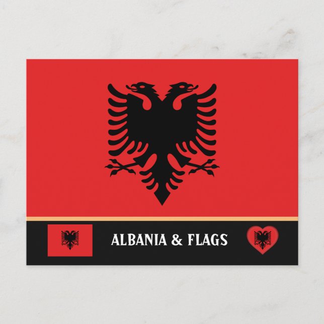 Albanska Flagga och Albanien - resor, helgdag/spor Vykort (Framsida)