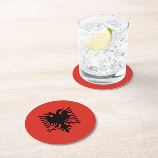 Albanska flagga underlägg papper rund (Insitu)