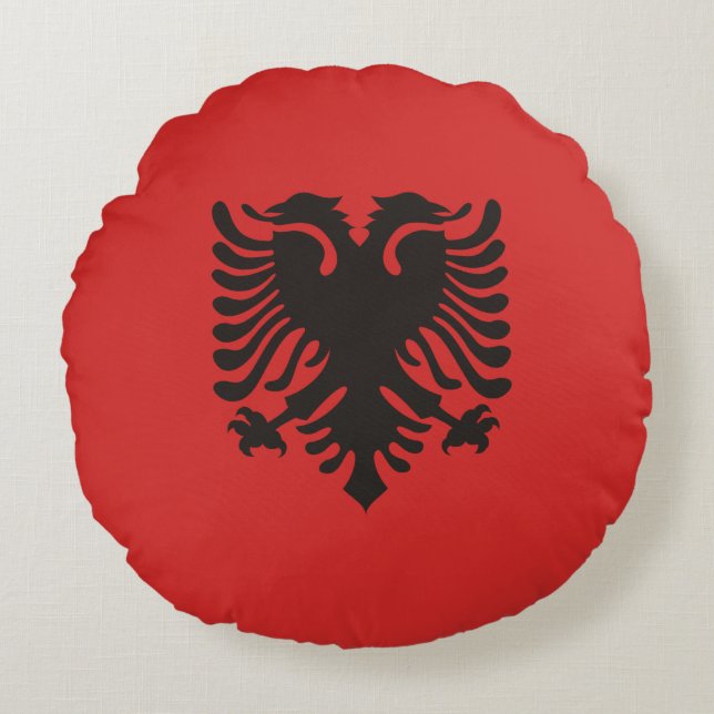 Albanska flaggan överallt rund kudde (Framsidan)