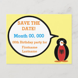 Albanska flaggan talande Ms. Penguin Spara datum A Meddelande Vykort