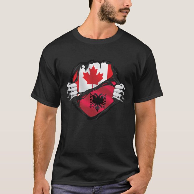 Albanska kanadensiska Händer Ripping Roots Flagga T Shirt (Framsida)