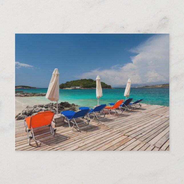 Albanska rivieran, Ksamil, strandpromenad Vykort (Framsida)