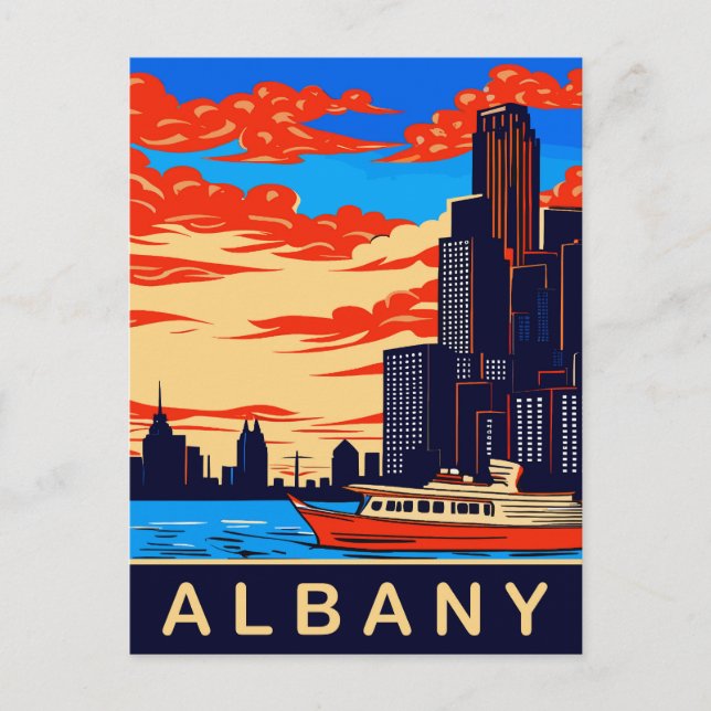 Albany, Hudsonfloden, NY, Resa Vykort (Framsida)