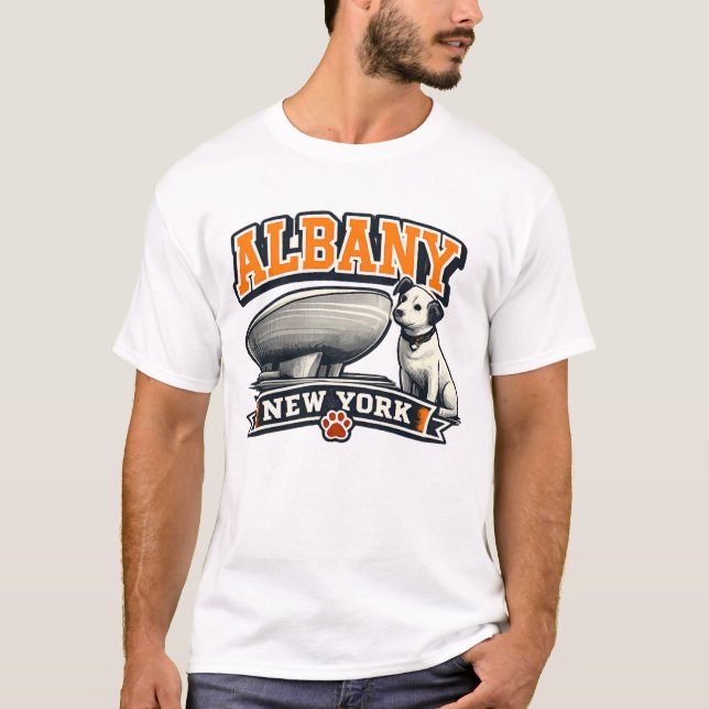 Albany New York Nipper Dog Landmark Retro Design T Shirt (Framsida)