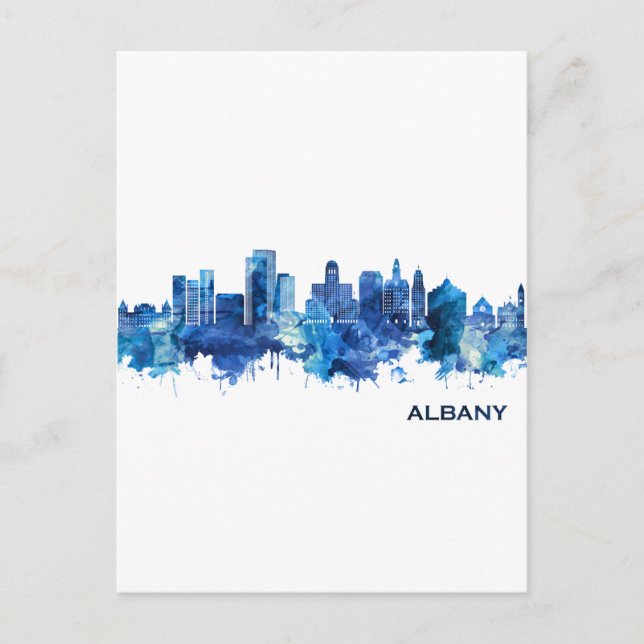 Albany New York Skyline Blue Helg Vykort (Framsida)