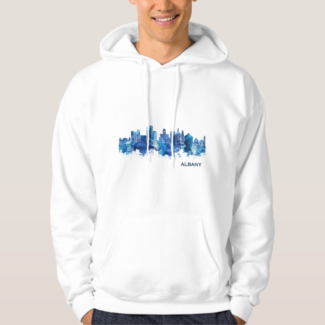 Albany New York Skyline Blue Hoodie (Framsida)