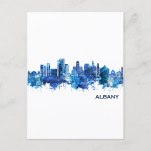 Albany New York Skyline Blue Inbjudan Vykort