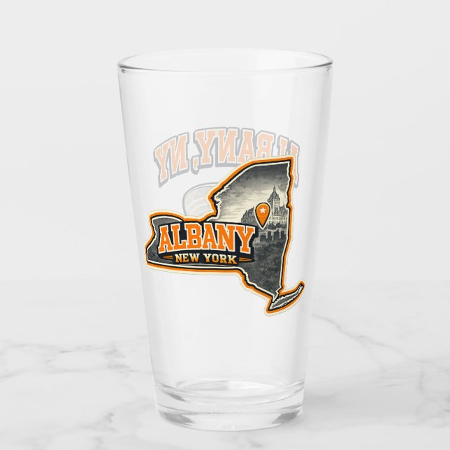 Albany New York State Kartlayout Etikett Design Glaskopp (Framsida)
