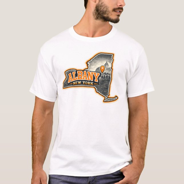 Albany New York State Kartlayout Etikett Design T Shirt (Framsida)