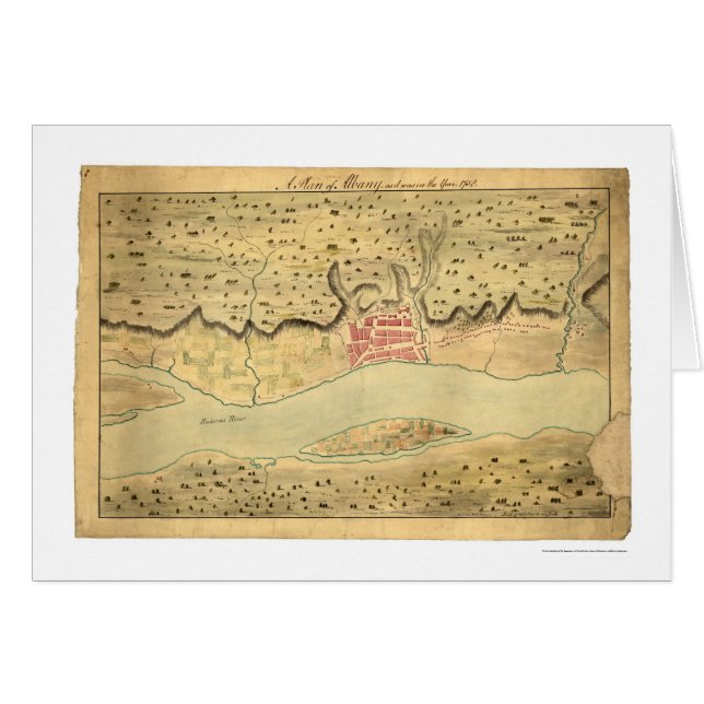 Albany New York tidig karta 1758 Hälsningskort (Framsidan Horizontal)