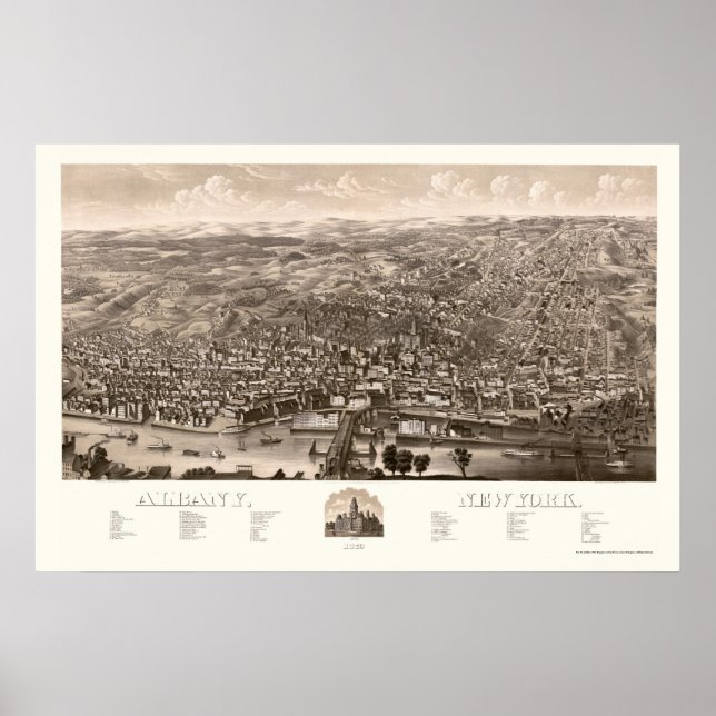 Albany, NY Panoramic Karta - 1879 Poster (Framsidan)