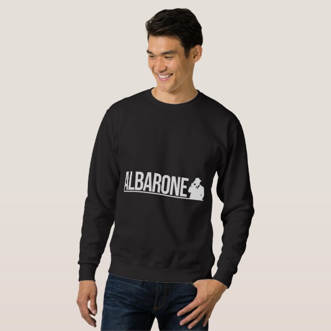 Albarone Gangster Silhouette Grafik - Vit Lång Ärmad Tröja (Hel framsida)