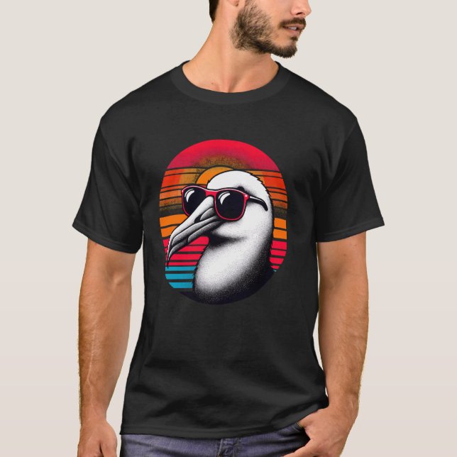 Albatross Bird Sunglasses Sunset Retro Stil Vinta T Shirt (Framsida)