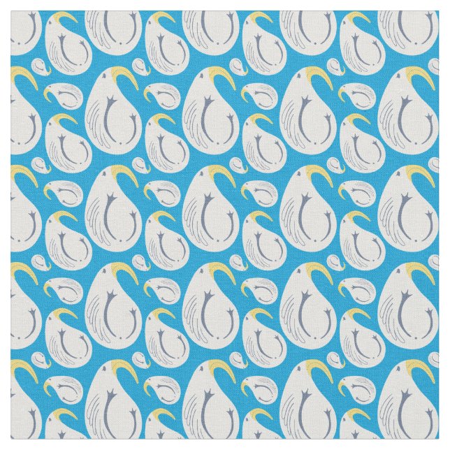 Albatross Ocean Blue Gult Vit födelsedagsbomull Tyg (Närbild)