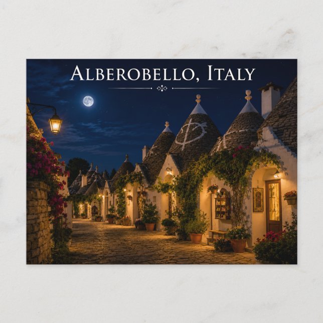 Alberobello Italien Natt vykort (Framsida)