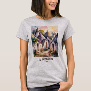 Alberobello Italien Trulli Akvarell Anpassad Text T Shirt