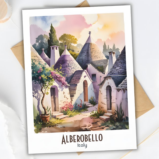 Alberobello Italien Trulli Akvarell Anpassad Text Vykort (Alberobello Italy Trulli Watercolor Postcard)