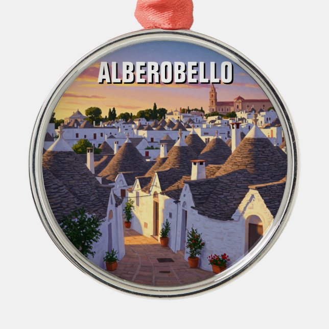 Alberobello Italien Trulli-hus Resa Julgransprydnad Metall (Framsidan)