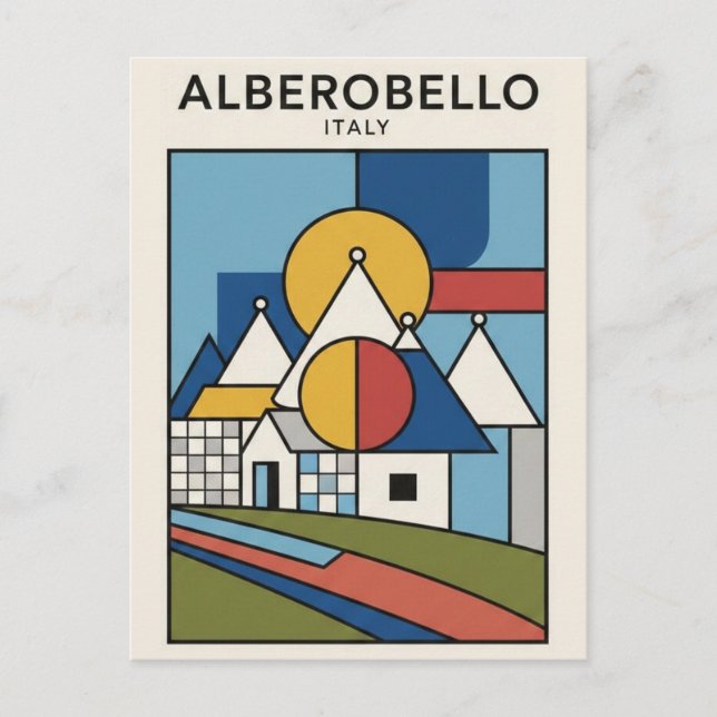 Alberobello Italien Trulli-hus Resemålbild Vykort (Framsida)