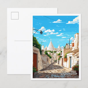 Alberobello Italien vintage resor illustration Vykort