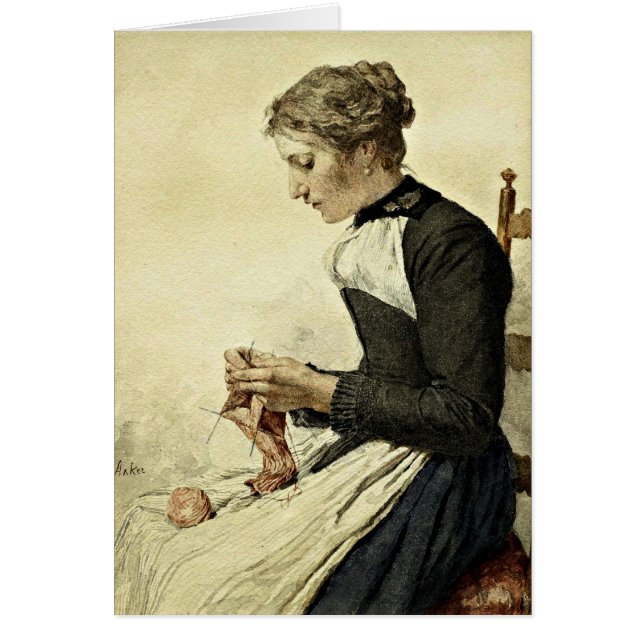 Albert Anker - Young Woman Knitting OBS Kort (Framsidan)