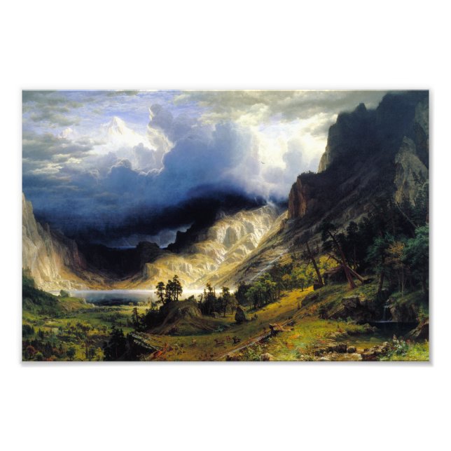 Albert Bierstadt A Storm i Rocky mountains Fototryck (Framsidan)