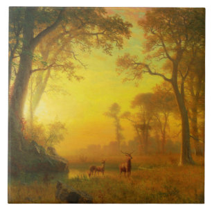 Albert Bierstadt Light i skogen Kakelplatta