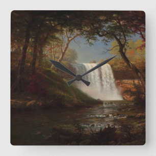 Albert Bierstadt Painting Forest Waterfall Destiny Fyrkantig Klocka