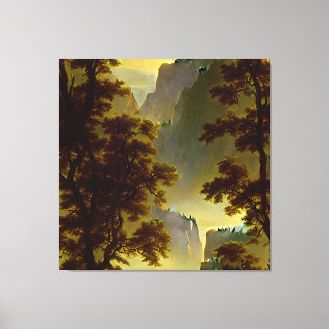 Albert Bierstadt - Tittar ner Yosemite Valley Canvastryck (Framsida)