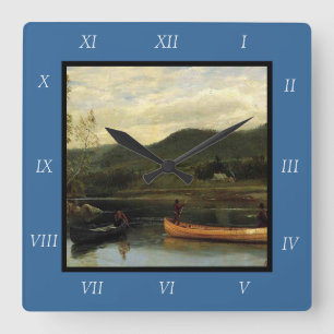 Albert Bierstadt's Manar i Two Canoes, 1866 Canvas Fyrkantig Klocka