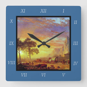 Albert Bierstadt's The Oregon Trail, 1869 Canvas P Fyrkantig Klocka