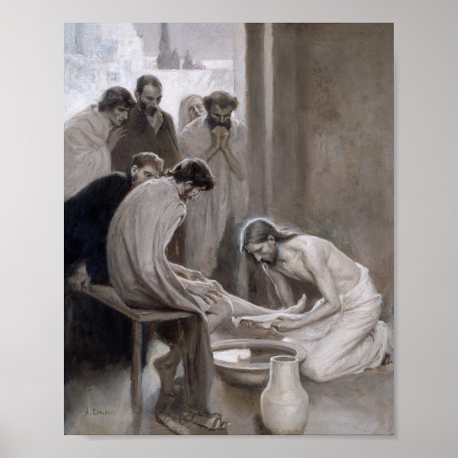 Albert Edelfelt - Jesus tvättar lärjungarnas fötte Poster (Framsidan)