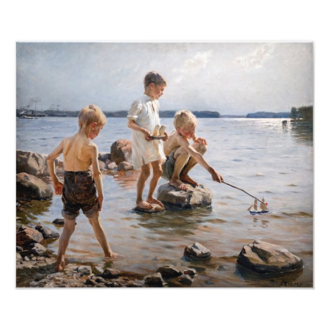 Albert Edelfilt - Boys spelar på Shore Fototryck (Framsidan)
