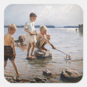 Albert Edelfilt - Boys spelar på Shore Fyrkantigt Klistermärke