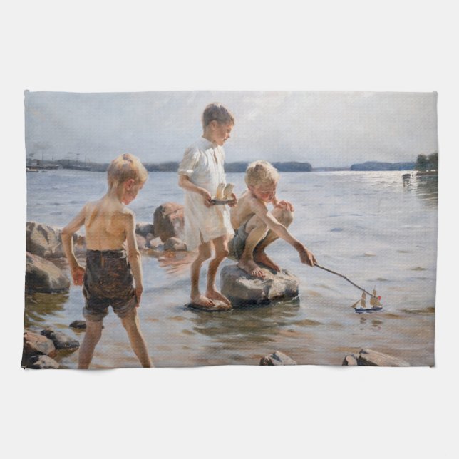 Albert Edelfilt - Boys spelar på Shore Kökshandduk (Horisontell)