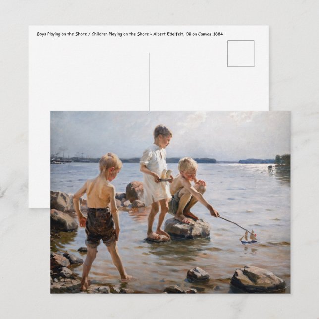 Albert Edelfilt - Boys spelar på Shore Vykort (Fram/baksida)
