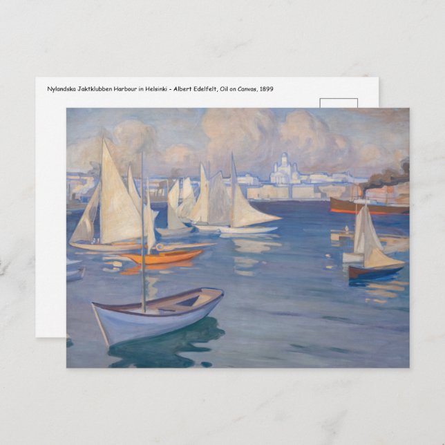 Albert Edelfilt - Harbor i Helsingforsvykort Vykort (Fram/baksida)
