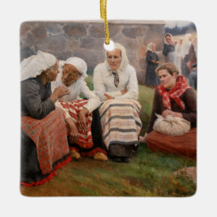 Albert Edelfilt - Kvinnor utanför kyrkan Julgransprydnad Keramik