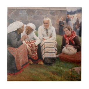 Albert Edelfilt - Kvinnor utanför kyrkan Kakelplatta