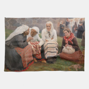 Albert Edelfilt - Kvinnor utanför kyrkan Kökshandduk