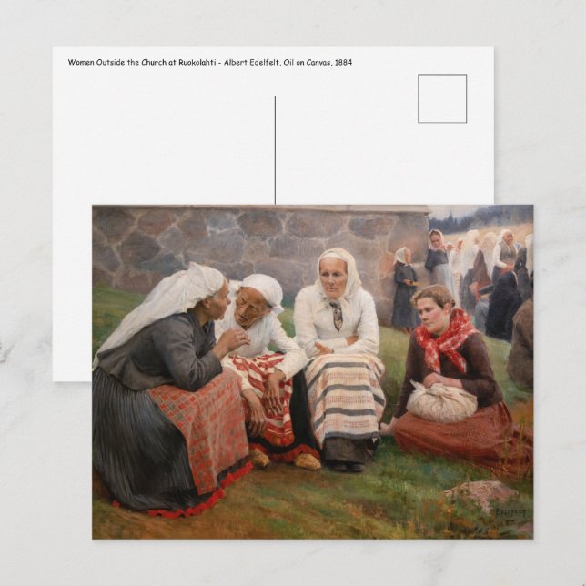 Albert Edelfilt - Kvinnor utanför kyrkan Vykort (Fram/baksida)